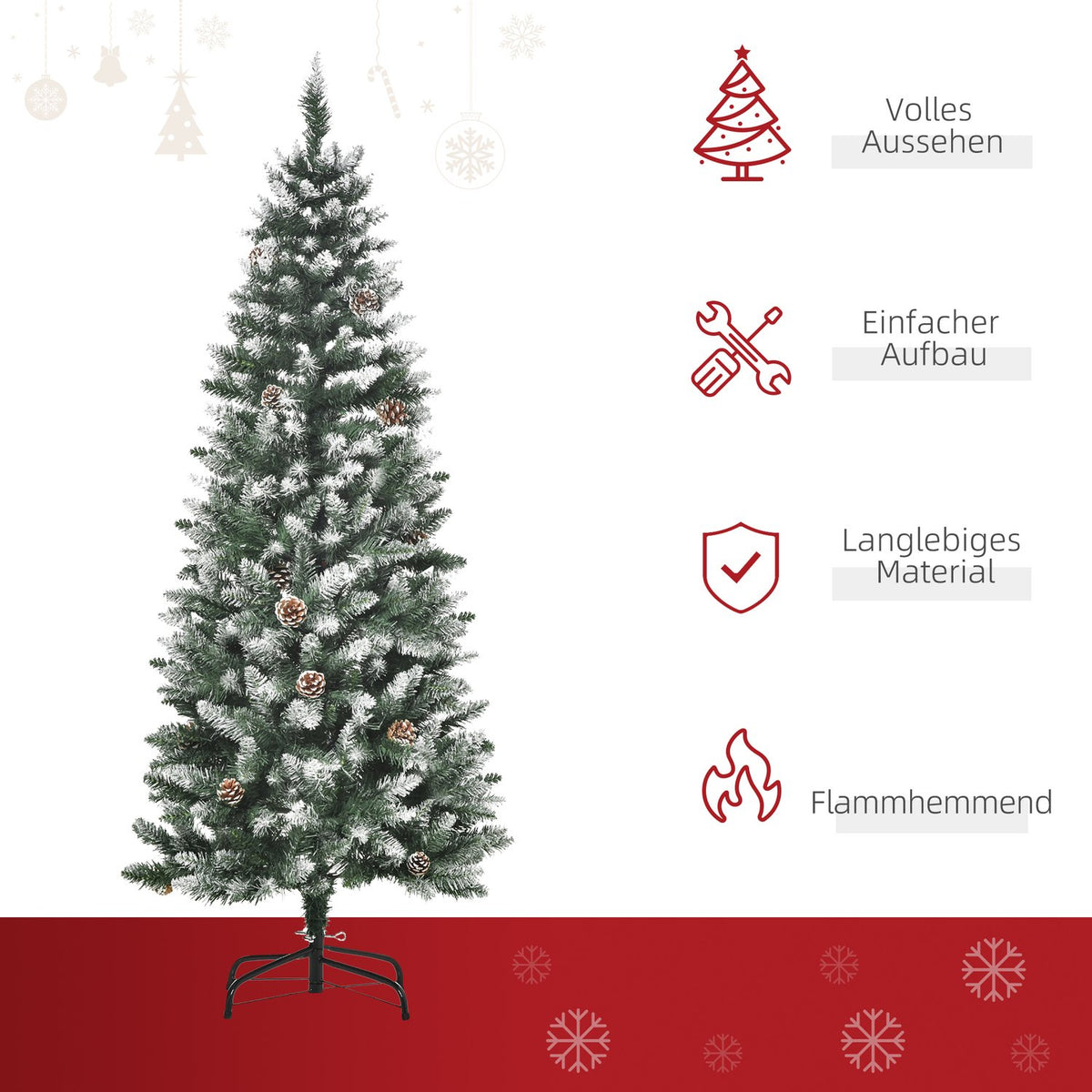 Artificial Christmas Tree, 150 cm, Snowy Branches, Pinecones