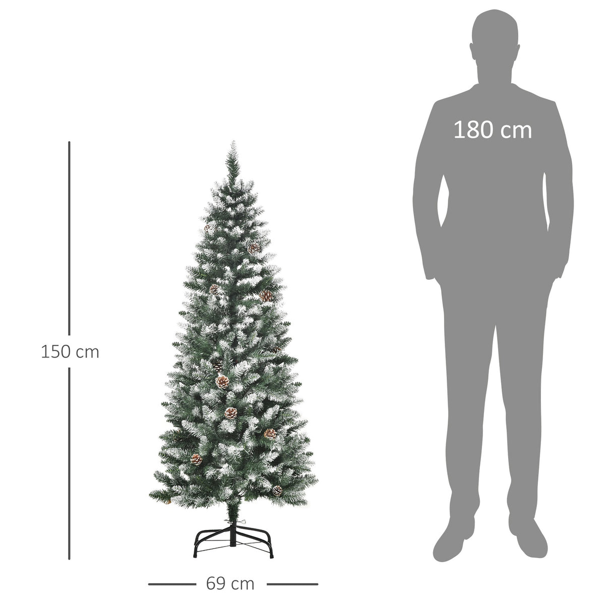Artificial Christmas Tree, 150 cm, Snowy Branches, Pinecones