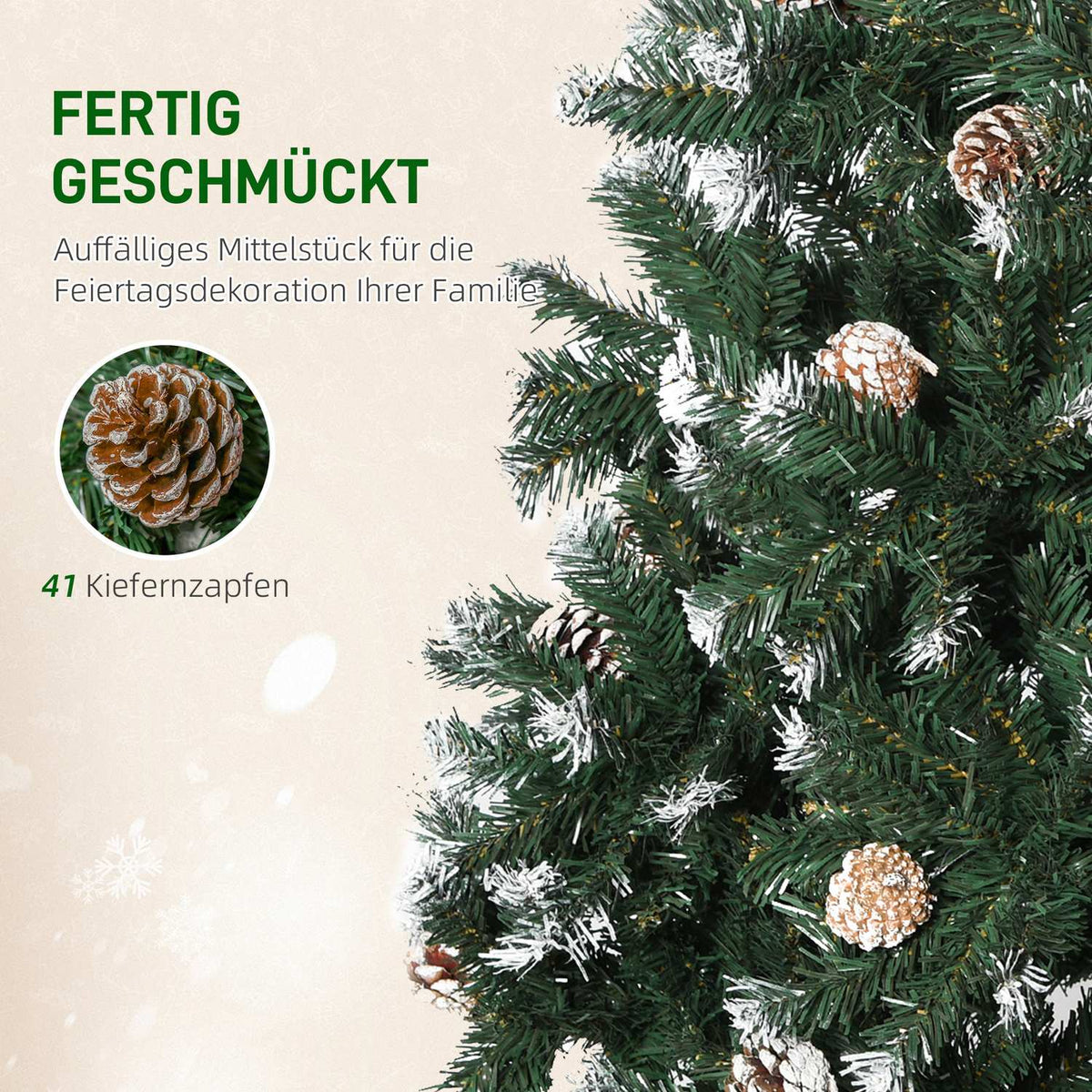 Artificial Christmas Tree, 150 cm, Snowy Branches, Pinecones