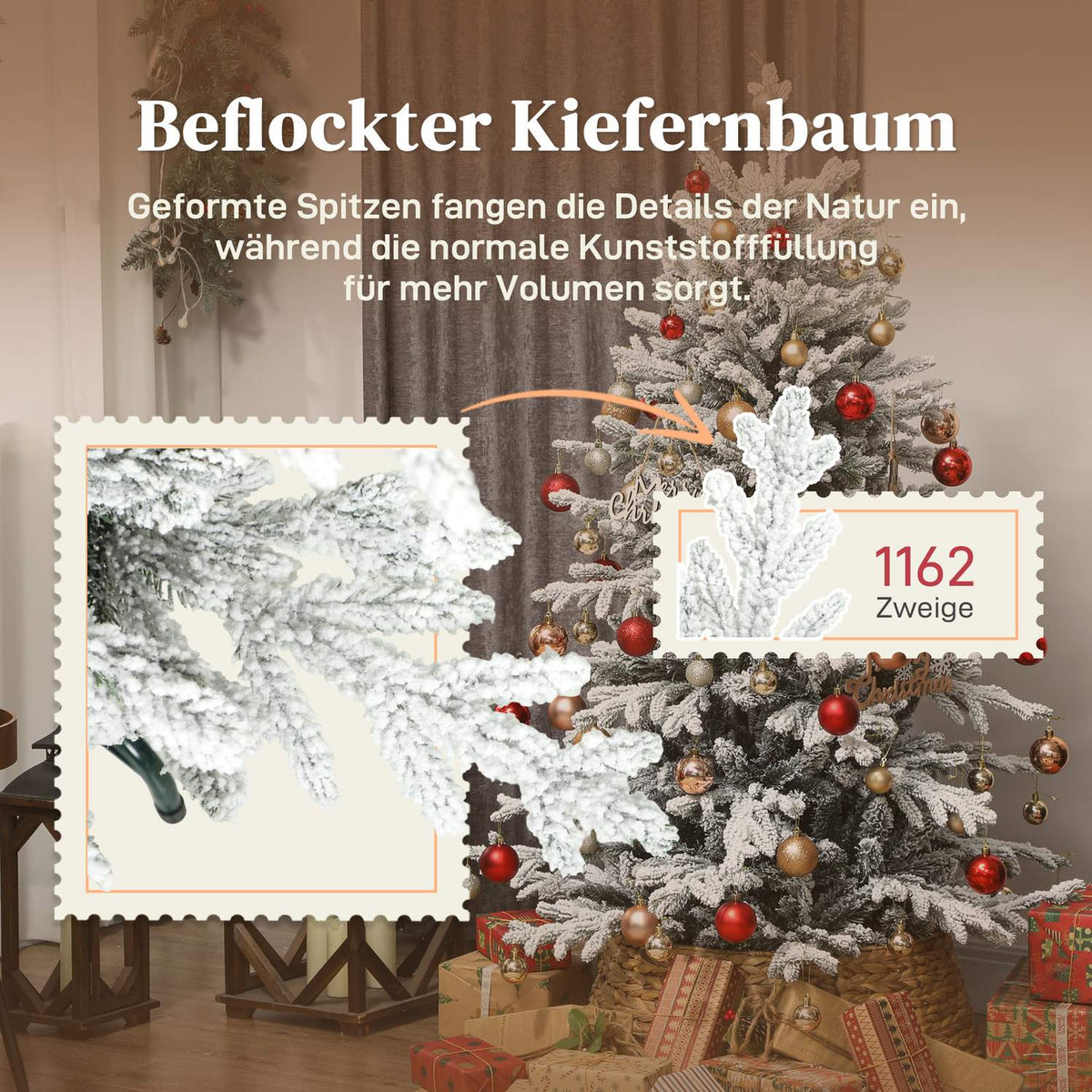 Artificial Christmas Tree, 150cm Snowy Pine, 1162 Branches