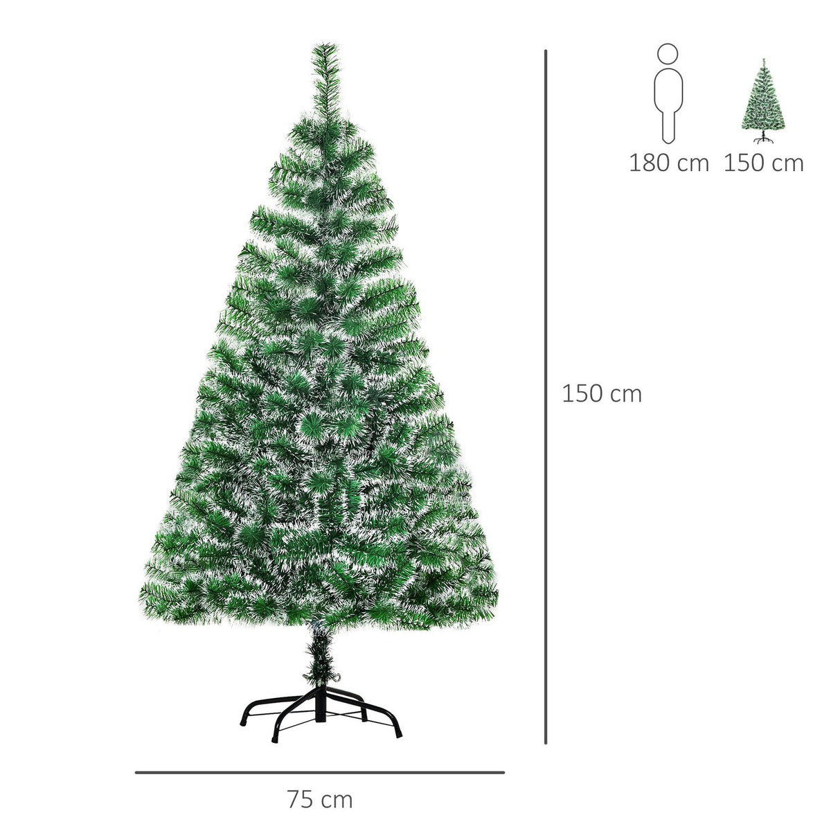 Artificial Christmas Tree 1.5 M Christmas Tree 416 Branches Metal Base Pet Green