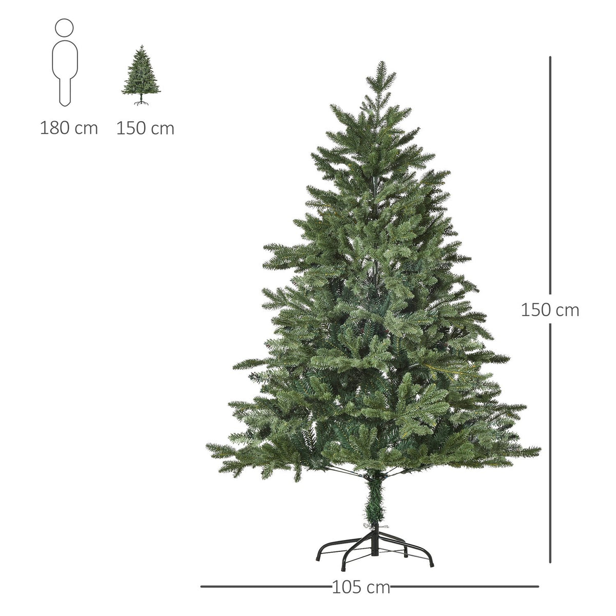 Artificial Christmas Tree 1.5 M Christmas Tree Pvc Pe Metal Green Ø105 X 150 Cm