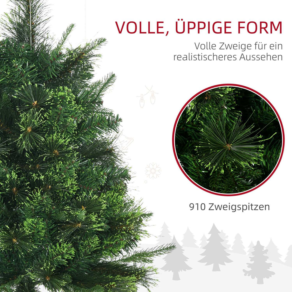 Artificial Christmas Tree 180 Cm Artificial Christmas Tree With Stand, Artificial Fir With 910 Branch Tips For Christmas Party, Indoor, Green