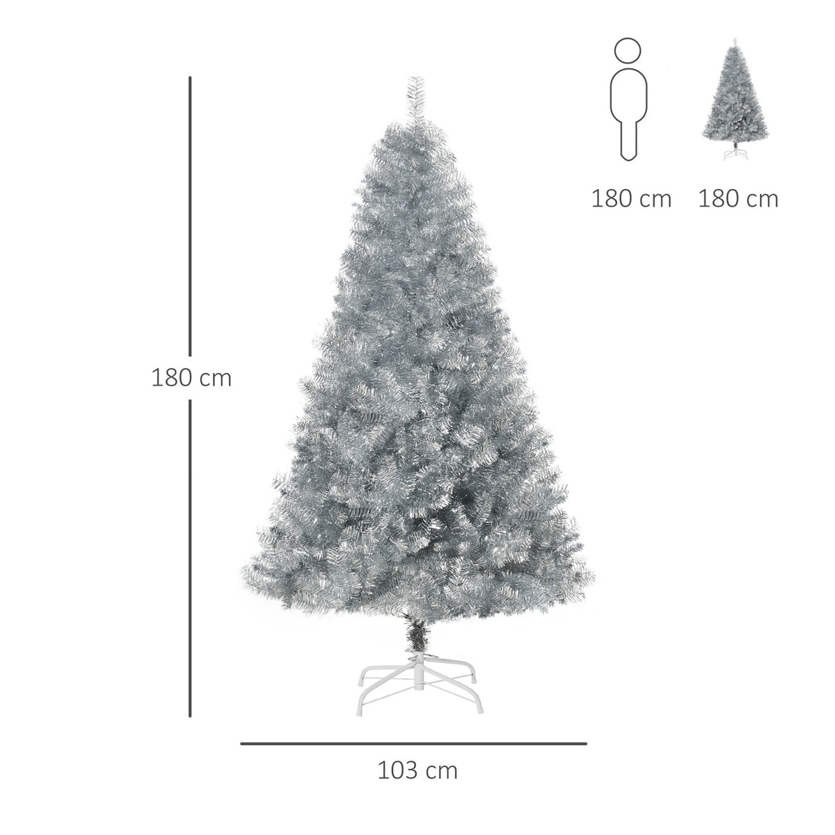 Artificial Christmas Tree 180 Cm Christmas Tree With 1000 Branch Tips Easy To Assemble Including Christmas Tree Stand Metal Silver + White Ø103 X 180 Cm