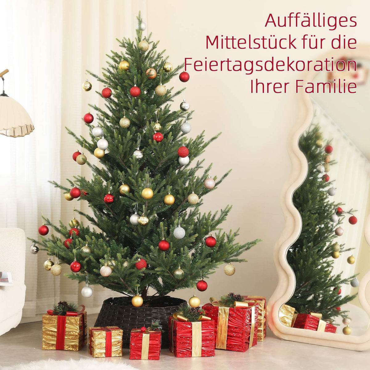 Artificial Christmas Tree, 180cm Christmas Tree with 1046 Tips, Steel Stand, Flame Retardant, for Christmas Decoration, Indoor, Green