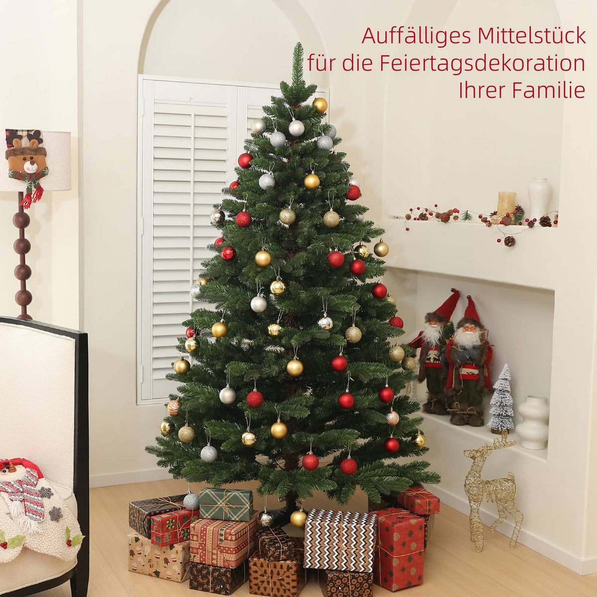 Artificial Christmas Tree, 180cm Christmas Tree with 1050 Tips, Foldable Steel Base, Flame Retardant, for Christmas Decoration, Indoor, Green