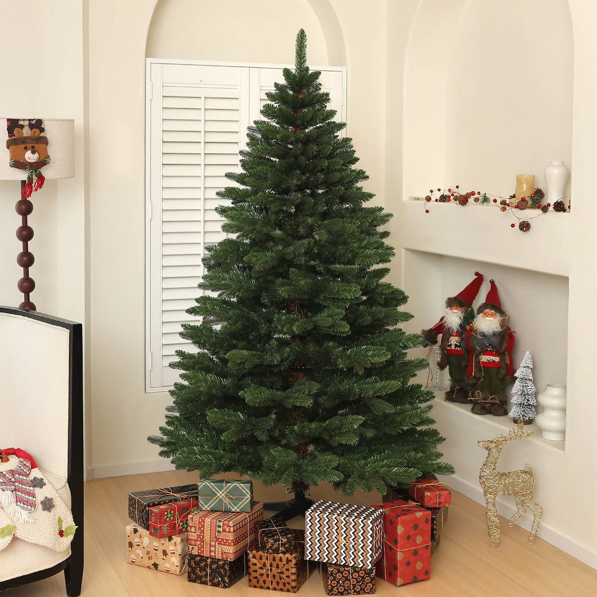 Artificial Christmas Tree, 180cm Christmas Tree with 1050 Tips, Foldable Steel Base, Flame Retardant, for Christmas Decoration, Indoor, Green