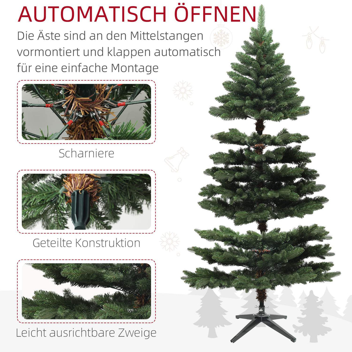 Artificial Christmas Tree, 180cm Christmas Tree with 1050 Tips, Foldable Steel Base, Flame Retardant, for Christmas Decoration, Indoor, Green