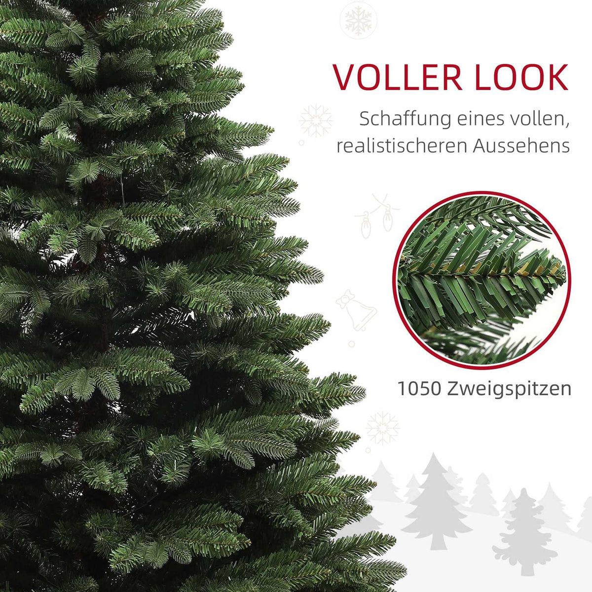 Artificial Christmas Tree, 180cm Christmas Tree with 1050 Tips, Foldable Steel Base, Flame Retardant, for Christmas Decoration, Indoor, Green