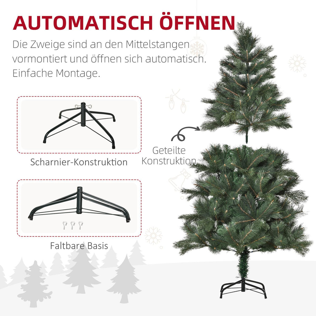 Artificial Christmas Tree 180cm Christmas Tree with 375 Tips Metal Stand Realistic Appearance for Christmas Party Indoor Green