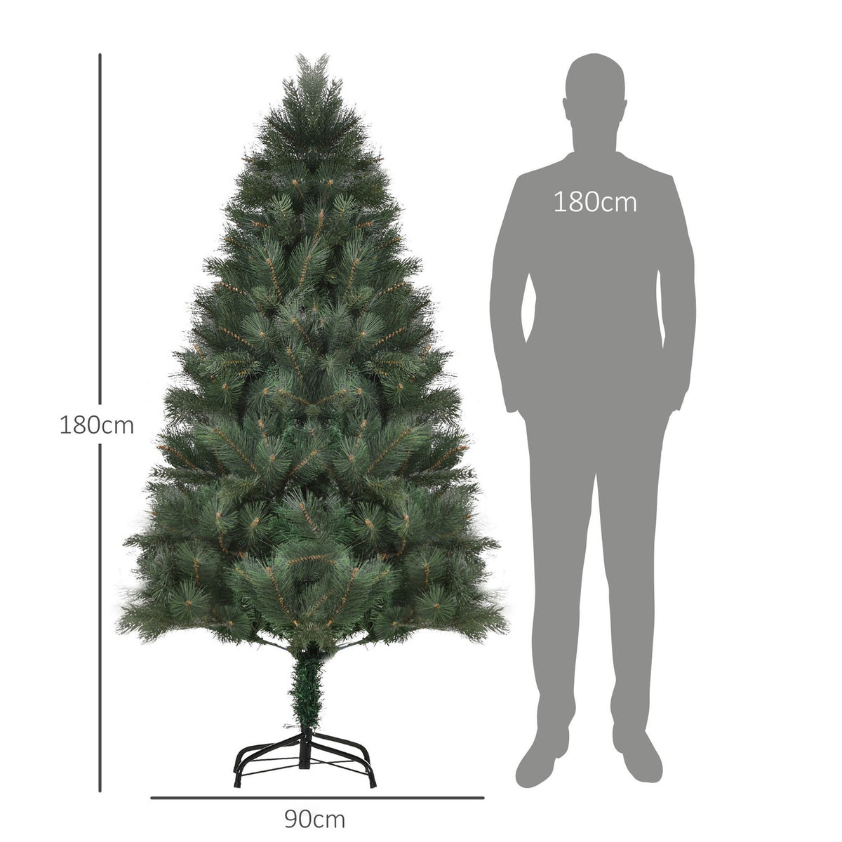 Artificial Christmas Tree 180cm Christmas Tree with 375 Tips Metal Stand Realistic Appearance for Christmas Party Indoor Green