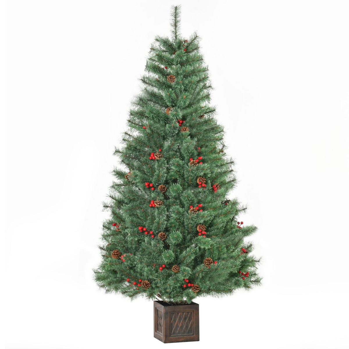 Artificial Christmas Tree 1.8 M Christmas Tree With Pot And Decoration Pvc Metal Green 90 X 90 X 180 Cm