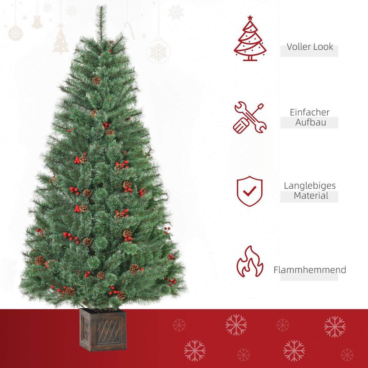 Artificial Christmas Tree 1.8 M Christmas Tree With Pot And Decoration Pvc Metal Green 90 X 90 X 180 Cm
