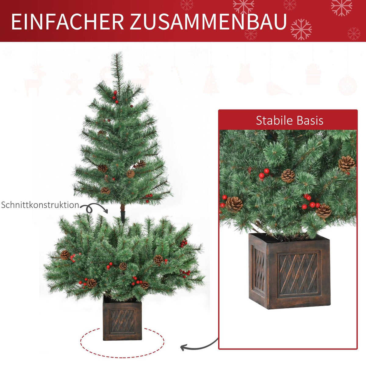 Artificial Christmas Tree 1.8 M Christmas Tree With Pot And Decoration Pvc Metal Green 90 X 90 X 180 Cm