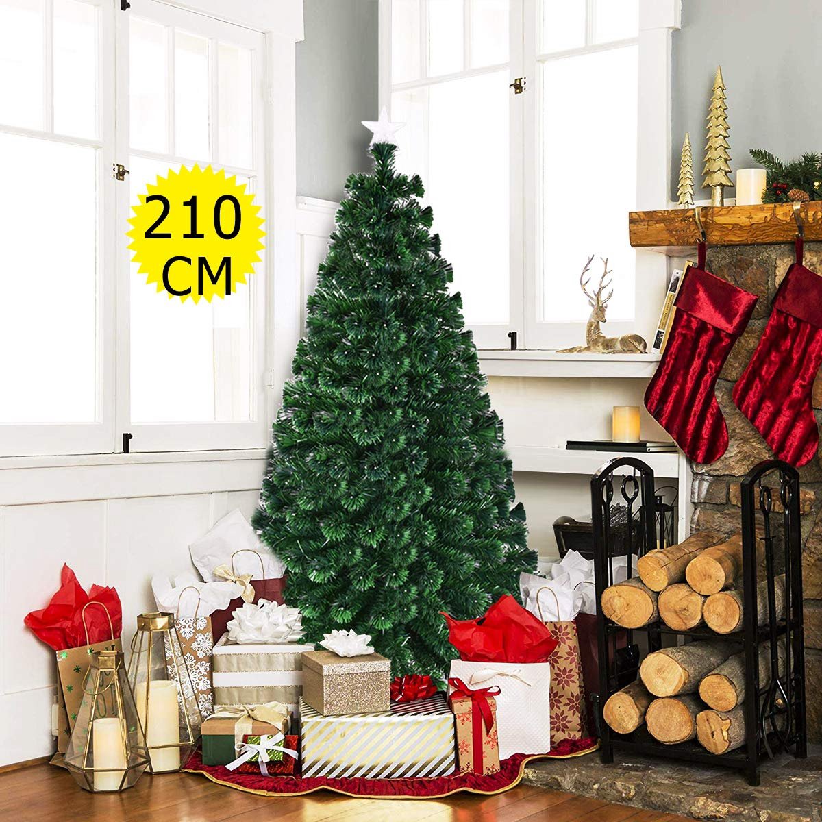 Artificial Christmas Tree 210 cm, 280 LEDs, Metal Stand