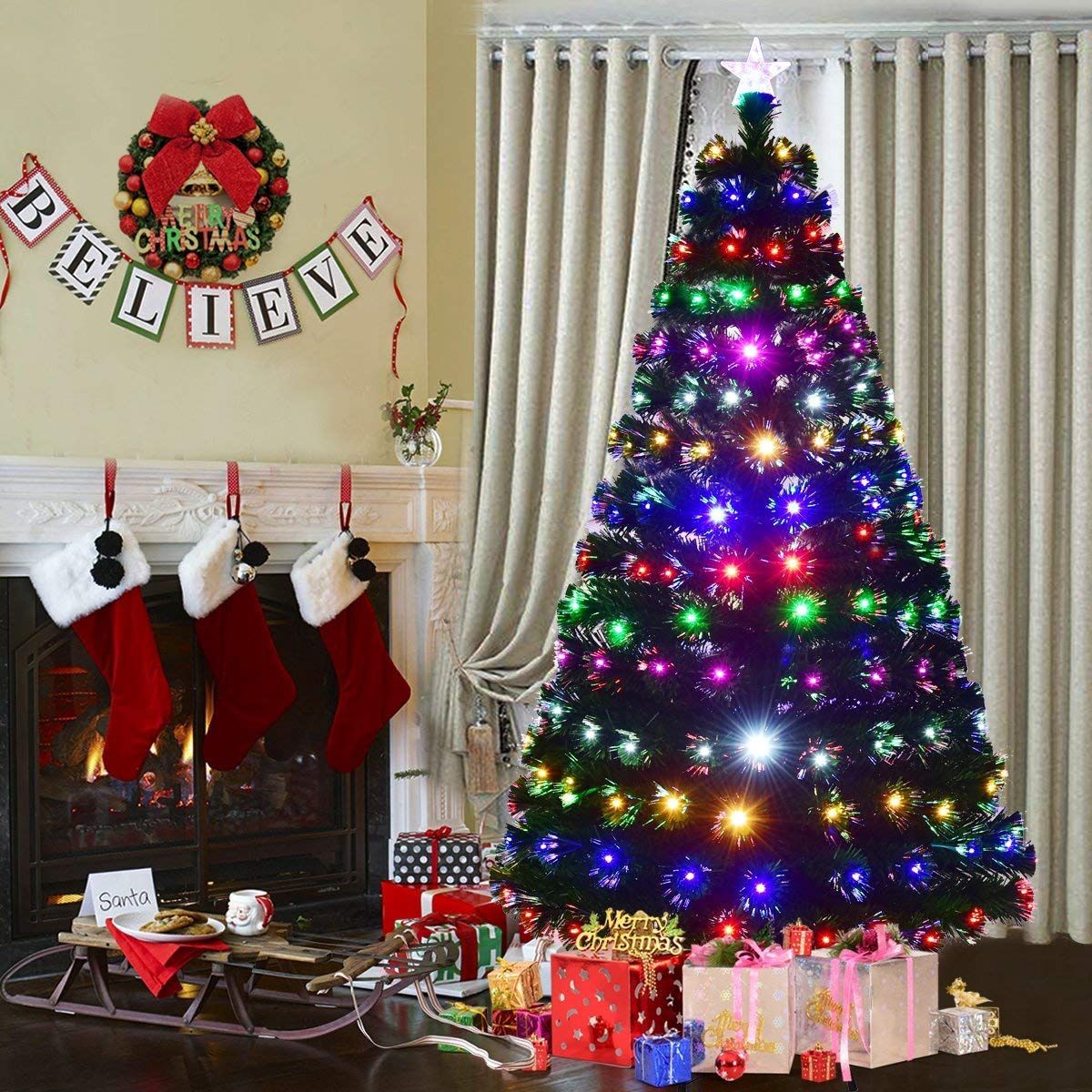 Artificial Christmas Tree 210 cm, 280 LEDs, Metal Stand