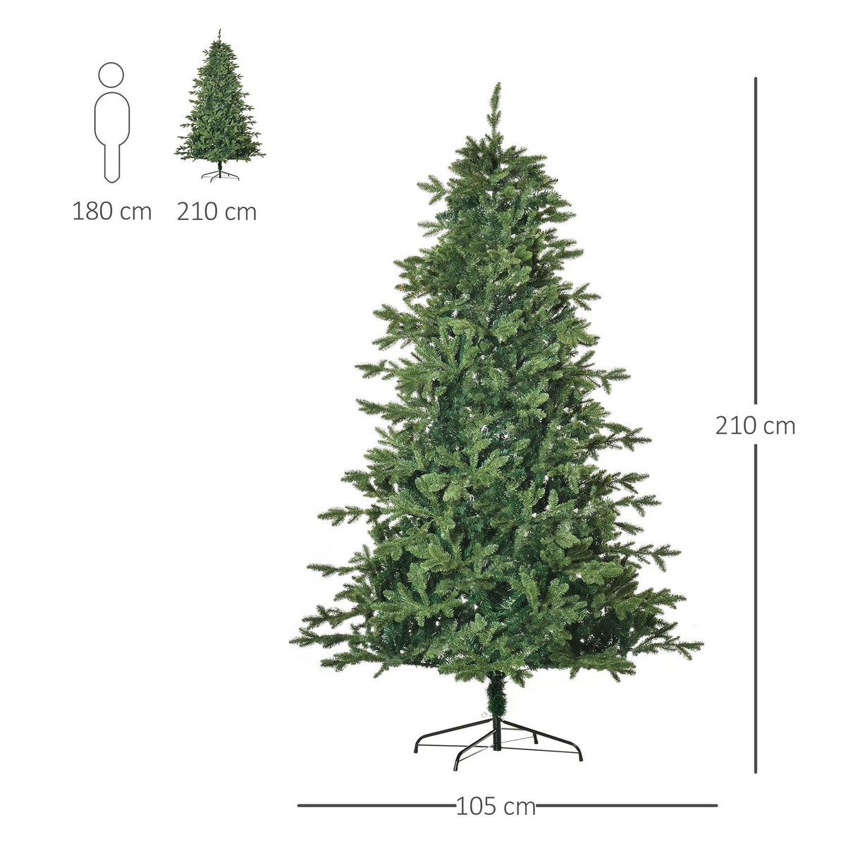 Artificial Christmas Tree 2.1 M Christmas Tree Pvc Pe Metal Green Ø105 X 210 Cm