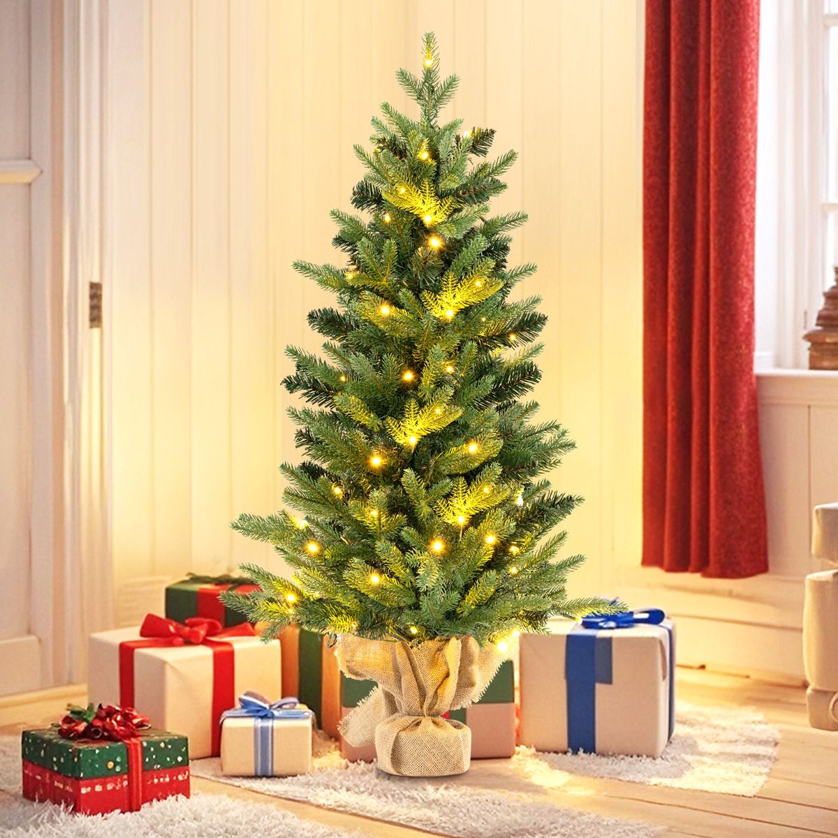 Artificial Christmas Tree 90cm, 50 LED Timer, Linen Base