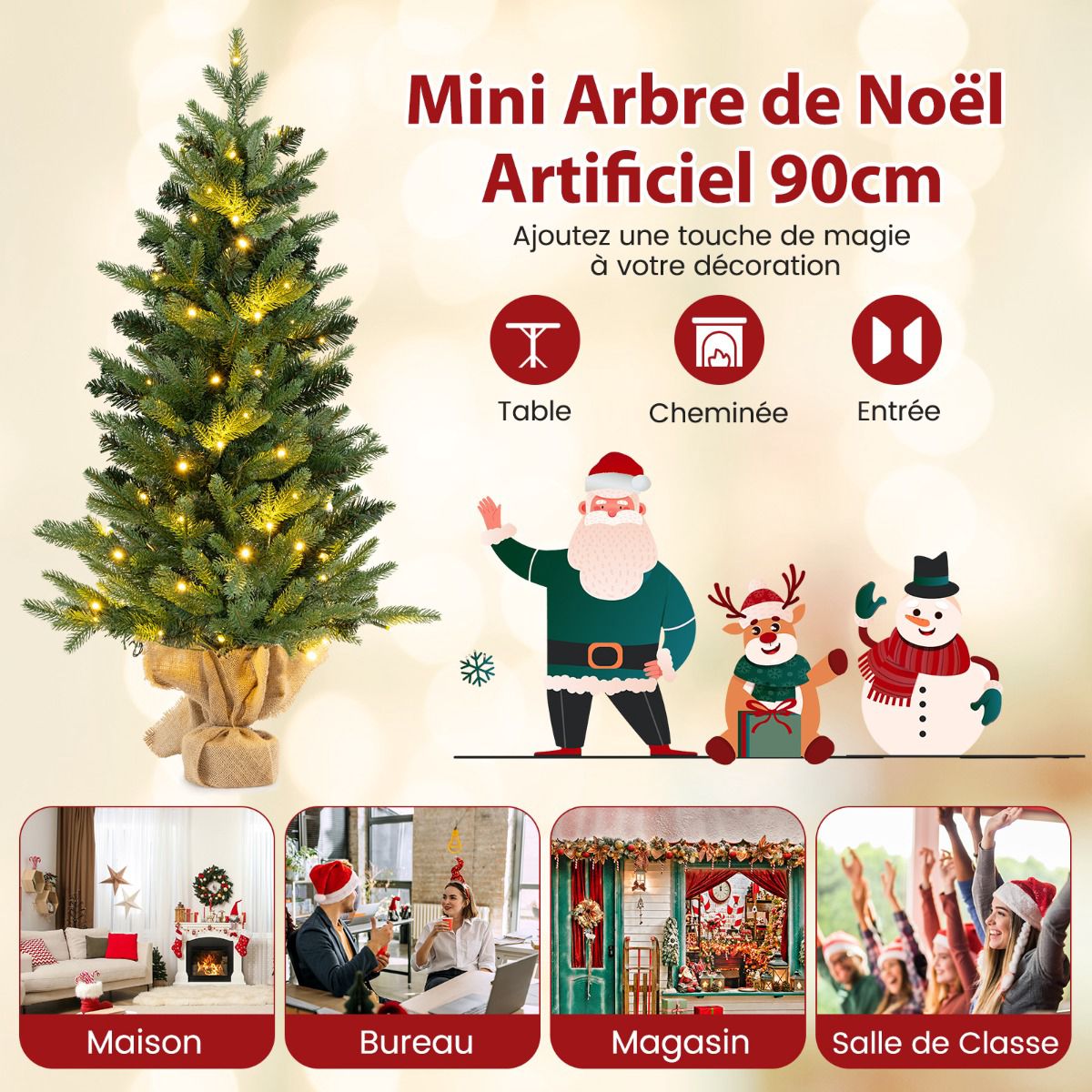 Artificial Christmas Tree 90cm, 50 LED Timer, Linen Base
