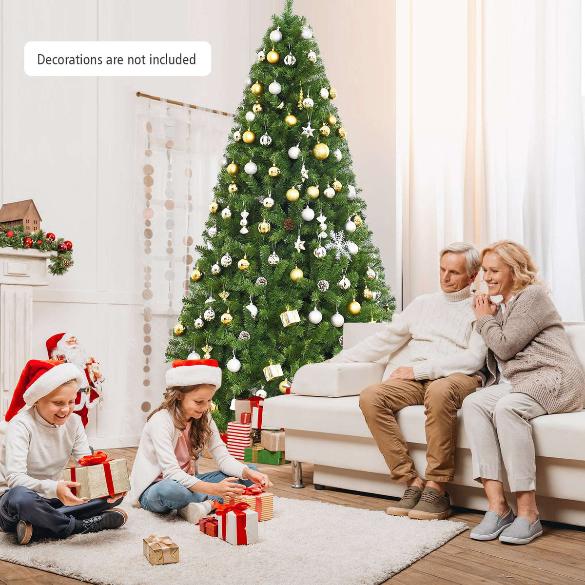 Artificial Christmas Tree, 9 Ft PVC, Hinged, Metal Stand