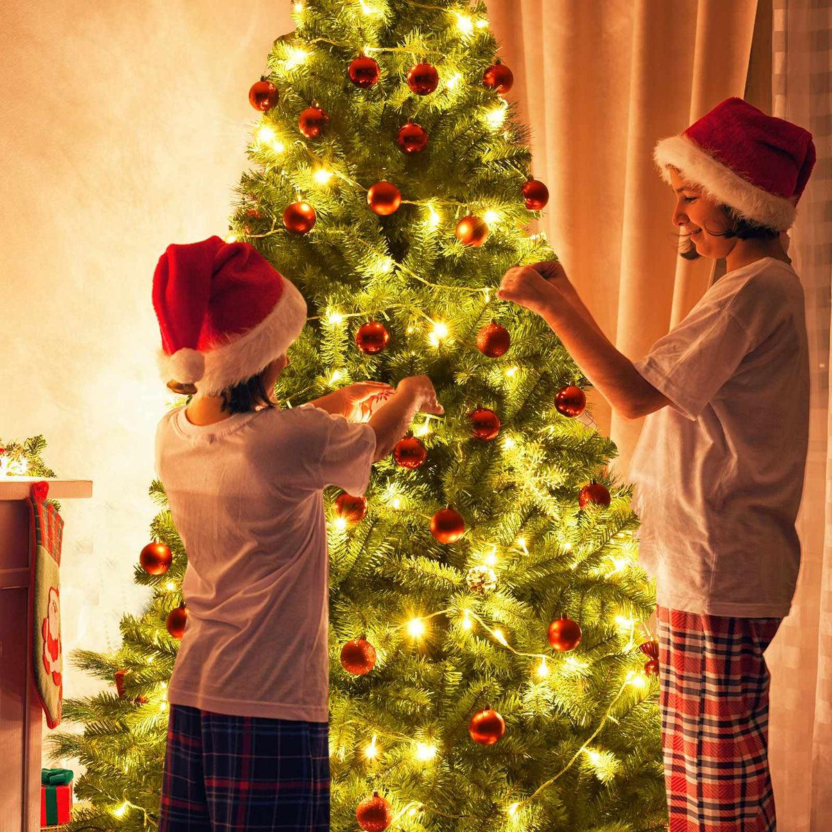Artificial Christmas Tree, 9 Ft PVC, Hinged, Metal Stand