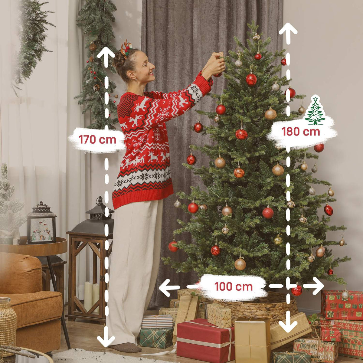 Artificial Christmas Tree, Realistic Branches, Metal Stand, 180 cm
