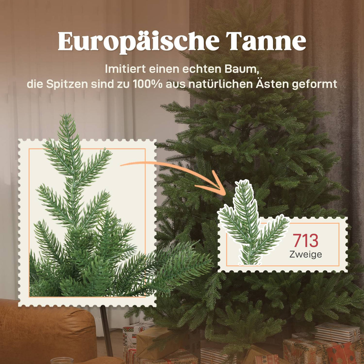 Artificial Christmas Tree, Realistic Look, Foldable Branches