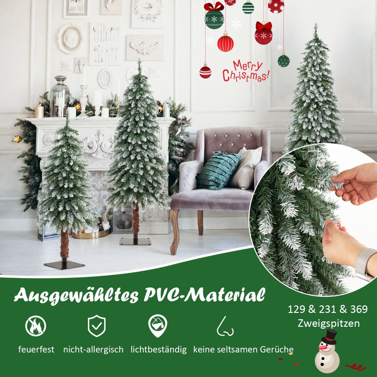 Artificial Christmas Tree Set, 3-Pack, Pre-Lit, Snow-Flocked