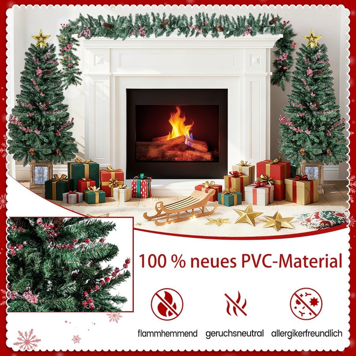 Artificial Christmas Tree Set with Garland & Wreath, 4-Piece