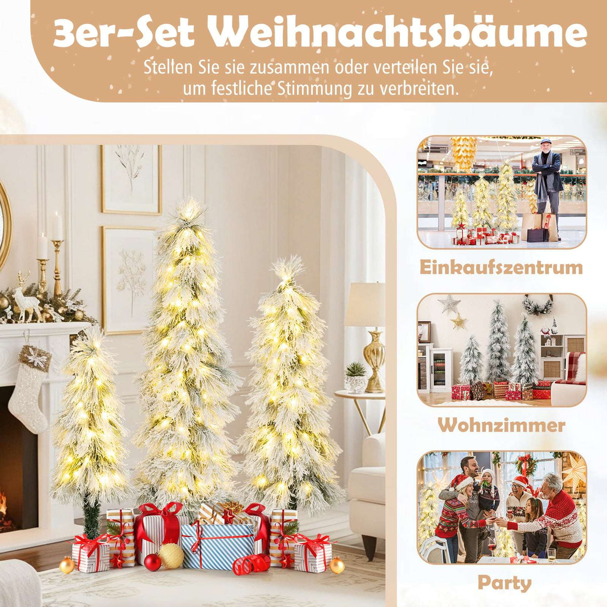 Artificial Christmas Tree Set with Lights, 90-150 cm, Snow-Tipped