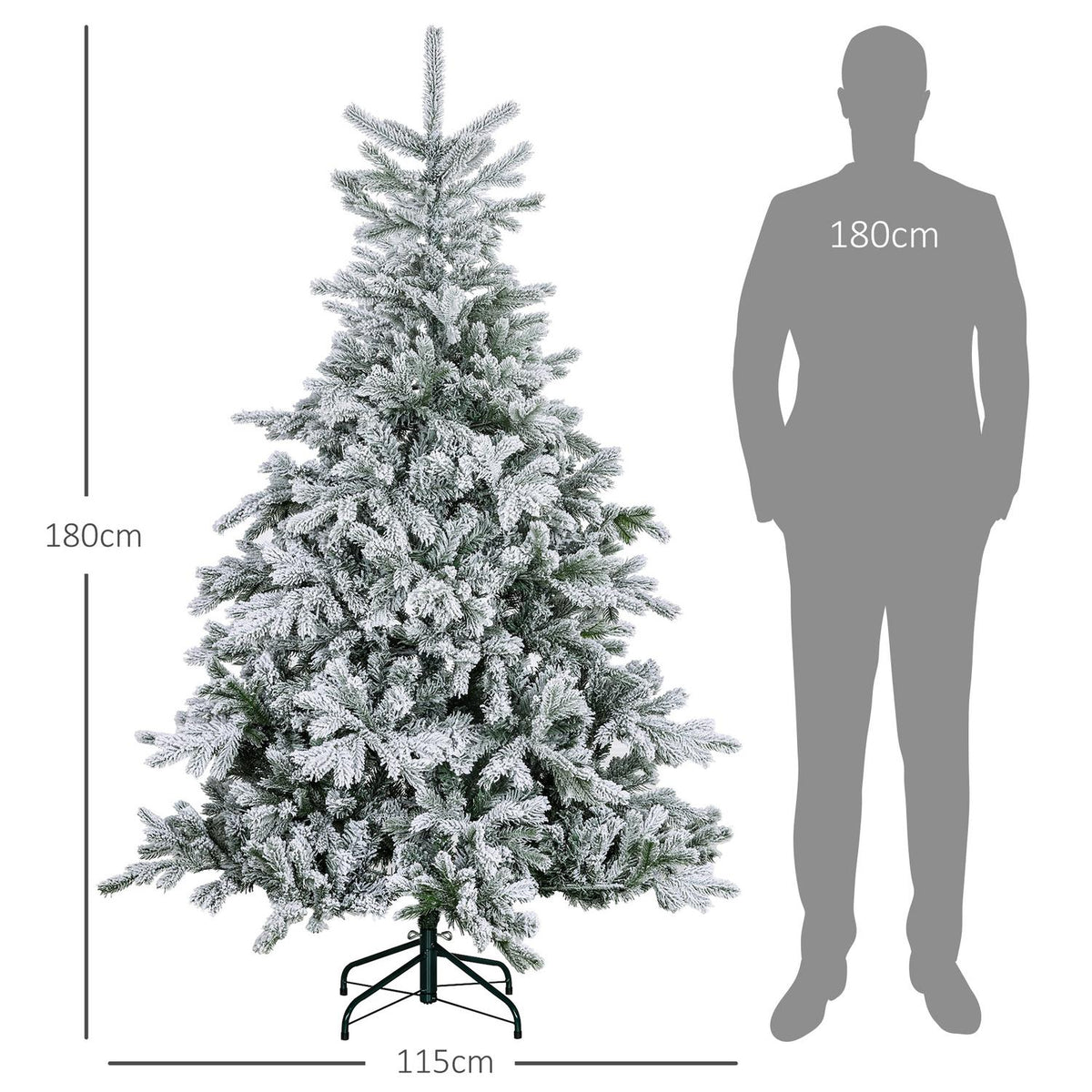 Artificial Christmas Tree, Snowy Branches, 180 cm, Green