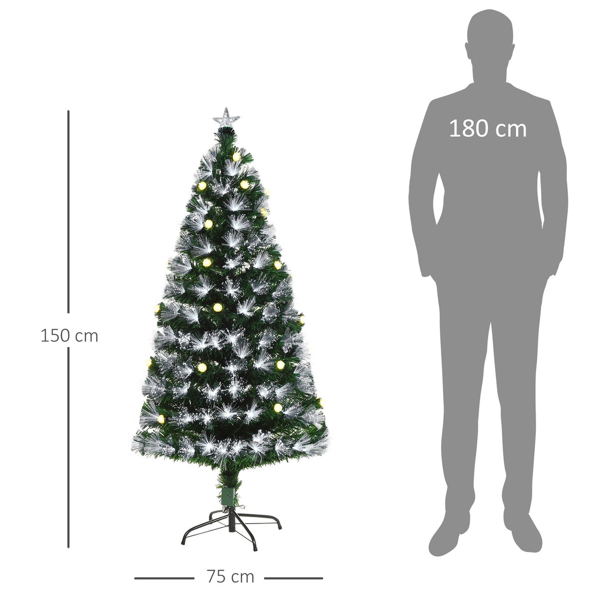 Artificial Christmas Tree With Remote Control Led Lights Christmas Tree Pvc Metal Green + White Ø75 X 150 Cm