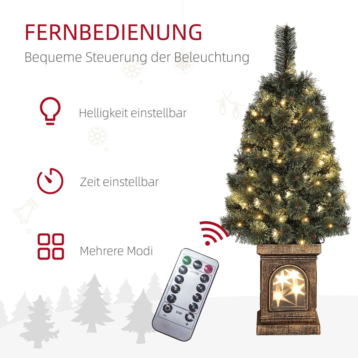 Artificial Christmas Tree with LED Lights, 90cm Christmas Tree with Remote Control, 8 Light Modes, for Christmas Decoration, Indoor, Green
