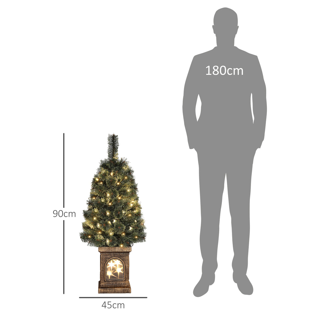 Artificial Christmas Tree with LED Lights, 90cm Christmas Tree with Remote Control, 8 Light Modes, for Christmas Decoration, Indoor, Green