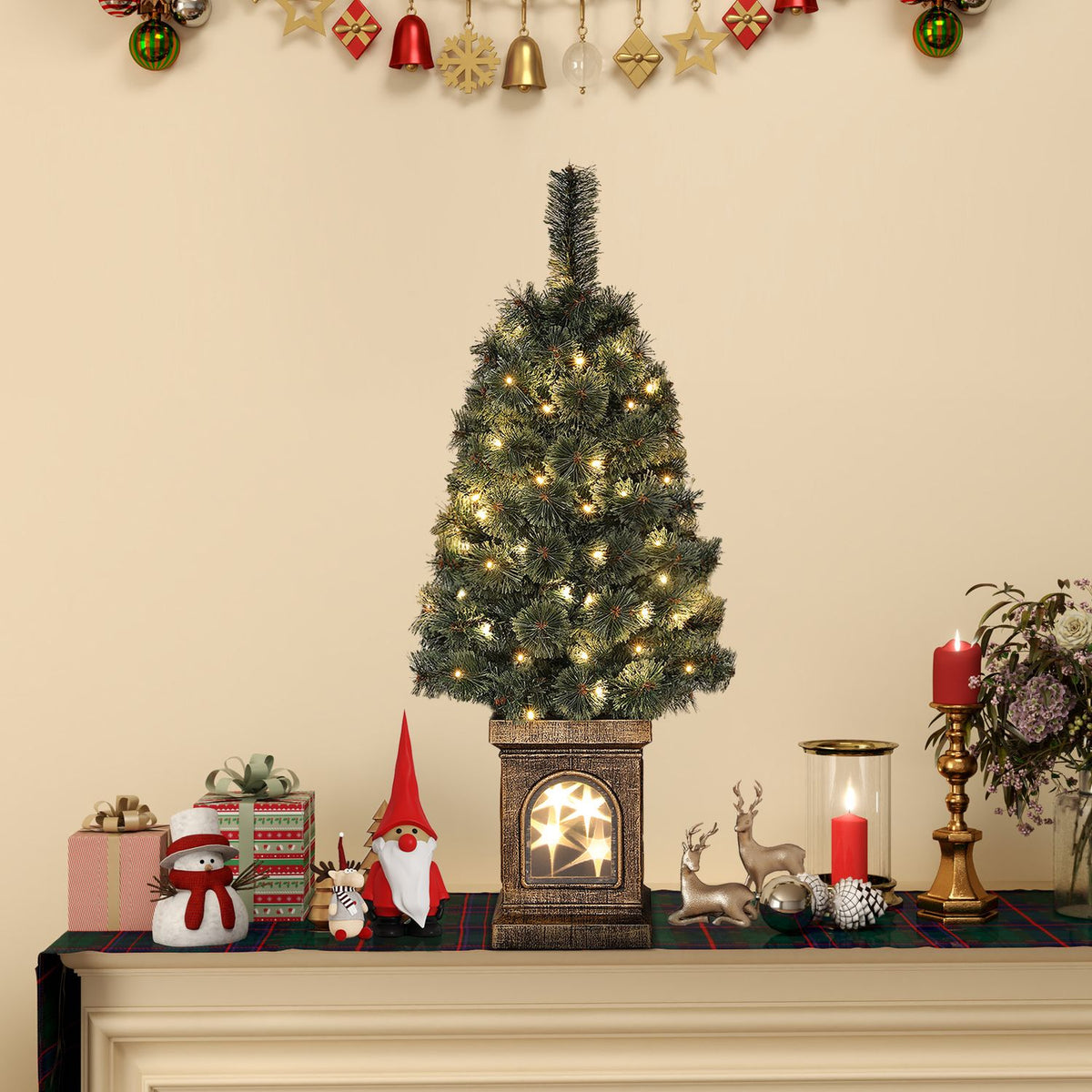 Artificial Christmas Tree with LED Lights, 90cm Christmas Tree with Remote Control, 8 Light Modes, for Christmas Decoration, Indoor, Green