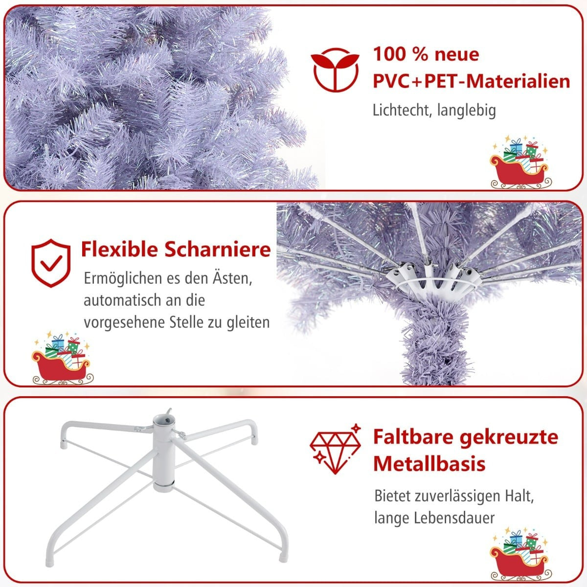 Artificial Christmas Tree with Lights, 225 cm, Purple, LED