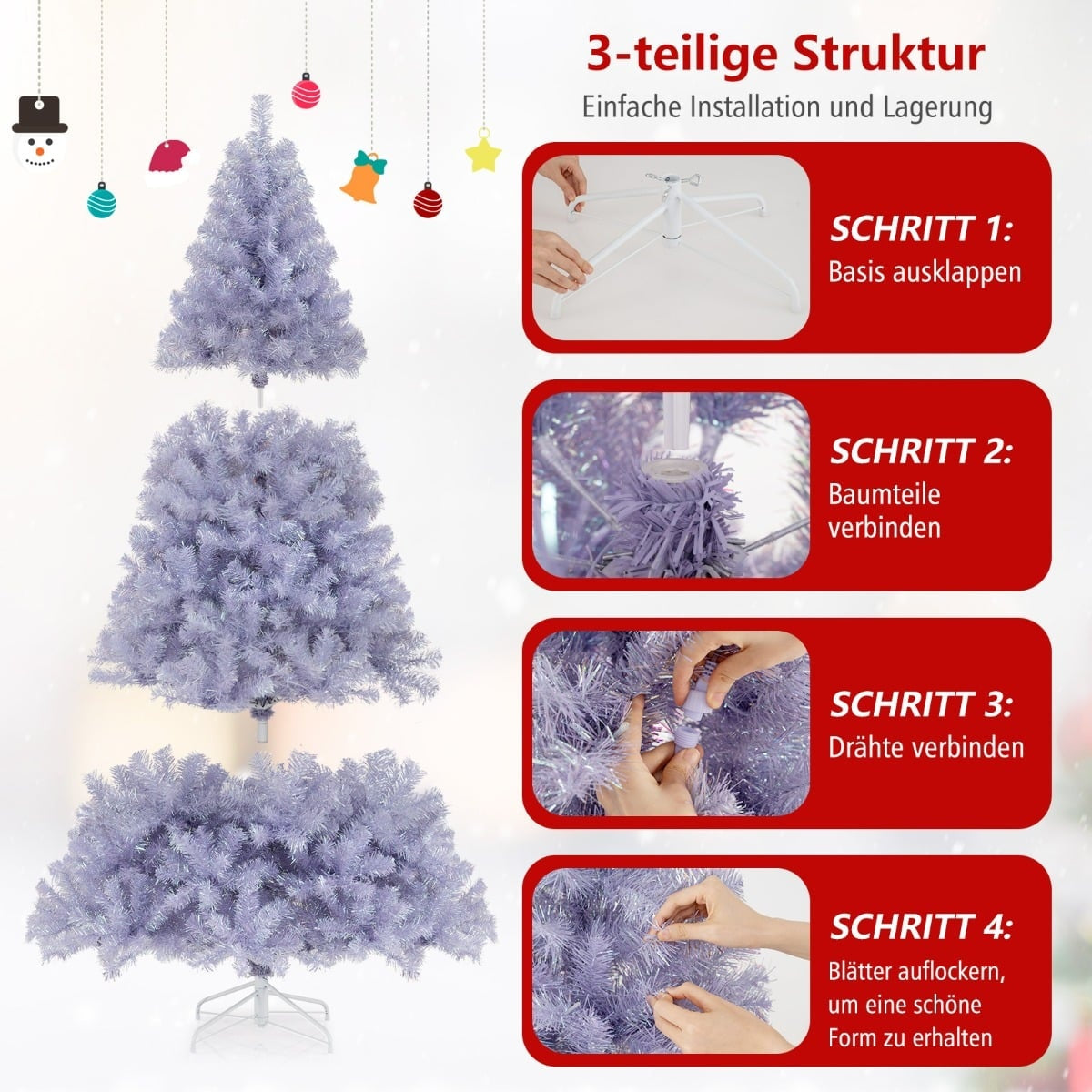 Artificial Christmas Tree with Lights, 225 cm, Purple, LED