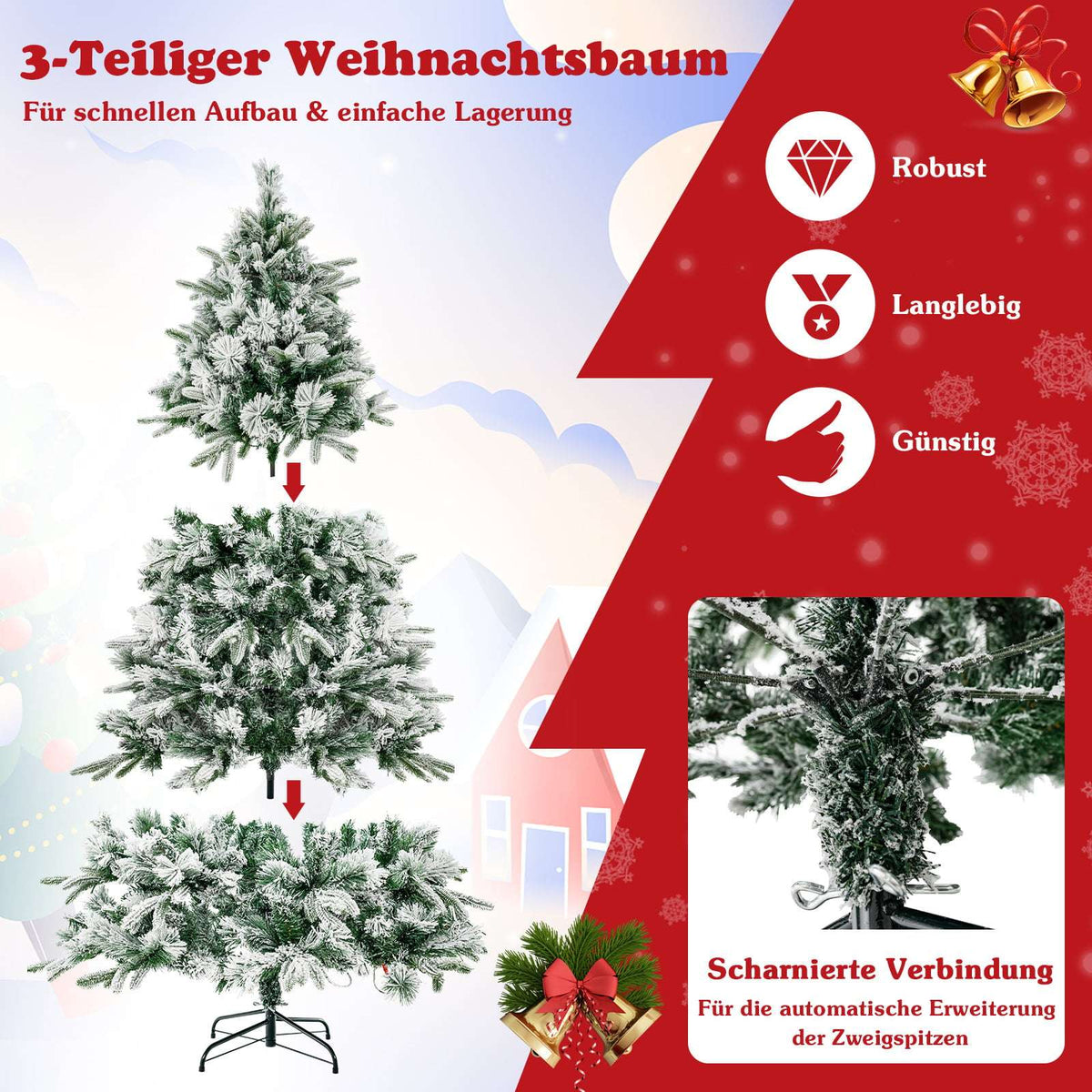 Artificial Christmas Tree with Snow, 215 cm, 300 LED Lights