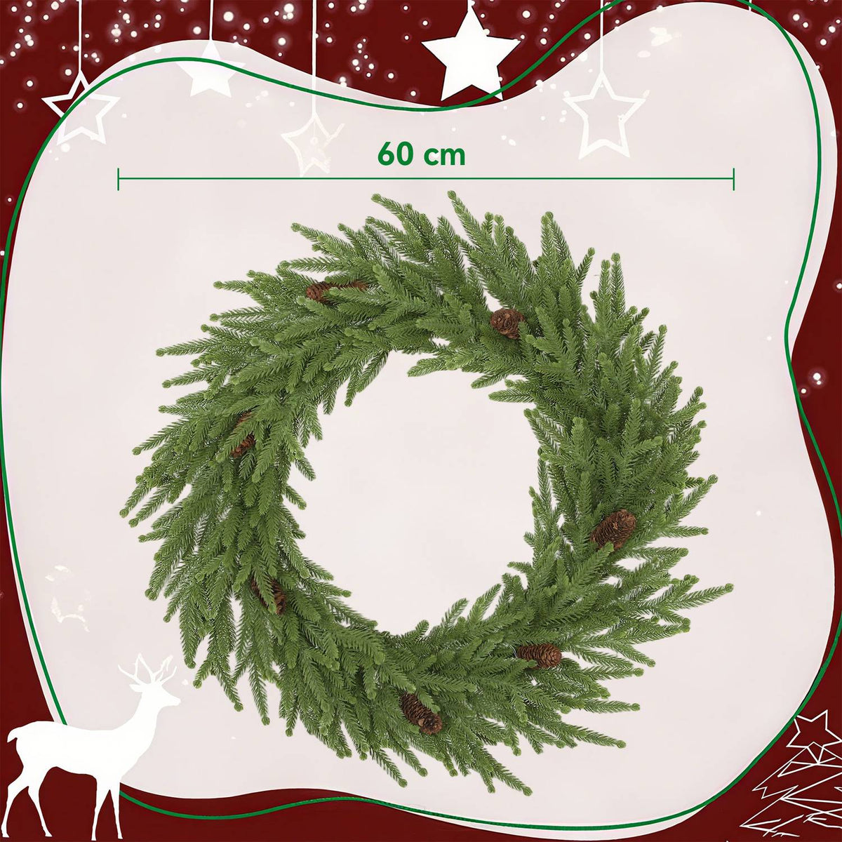 Artificial Christmas Wreath with Cones, 60 x 15 cm