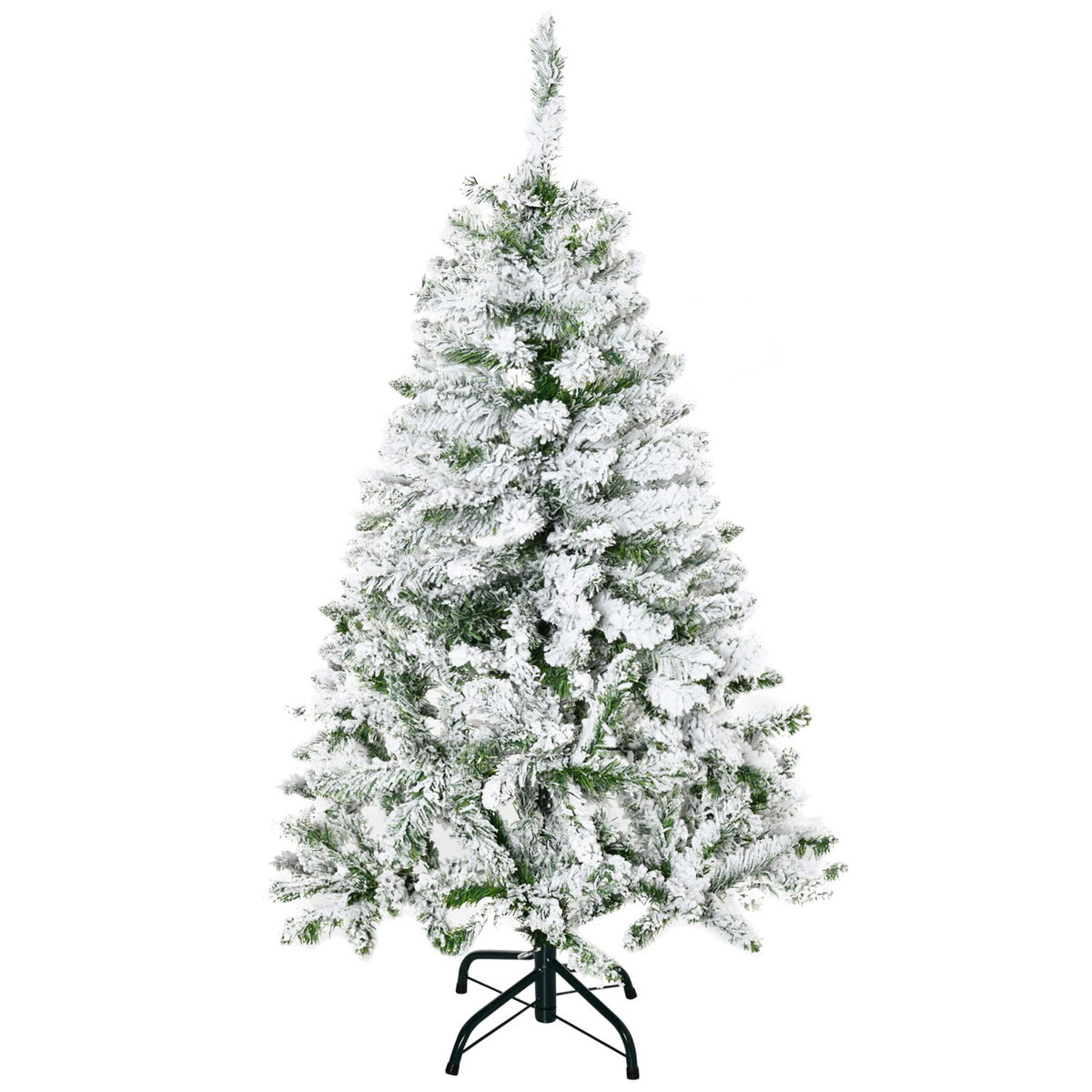 Artificial Christmas tree, 120 cm artificial pine with artificial snow, with 200 branch tips, foldable base, for Christmas party, indoor, green