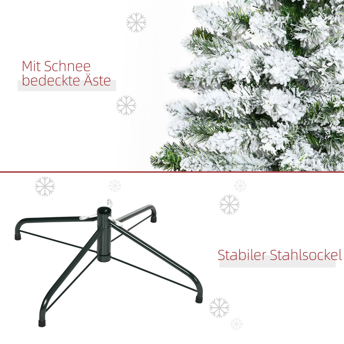 Artificial Christmas tree, 120 cm artificial pine with artificial snow, with 200 branch tips, foldable base, for Christmas party, indoor, green