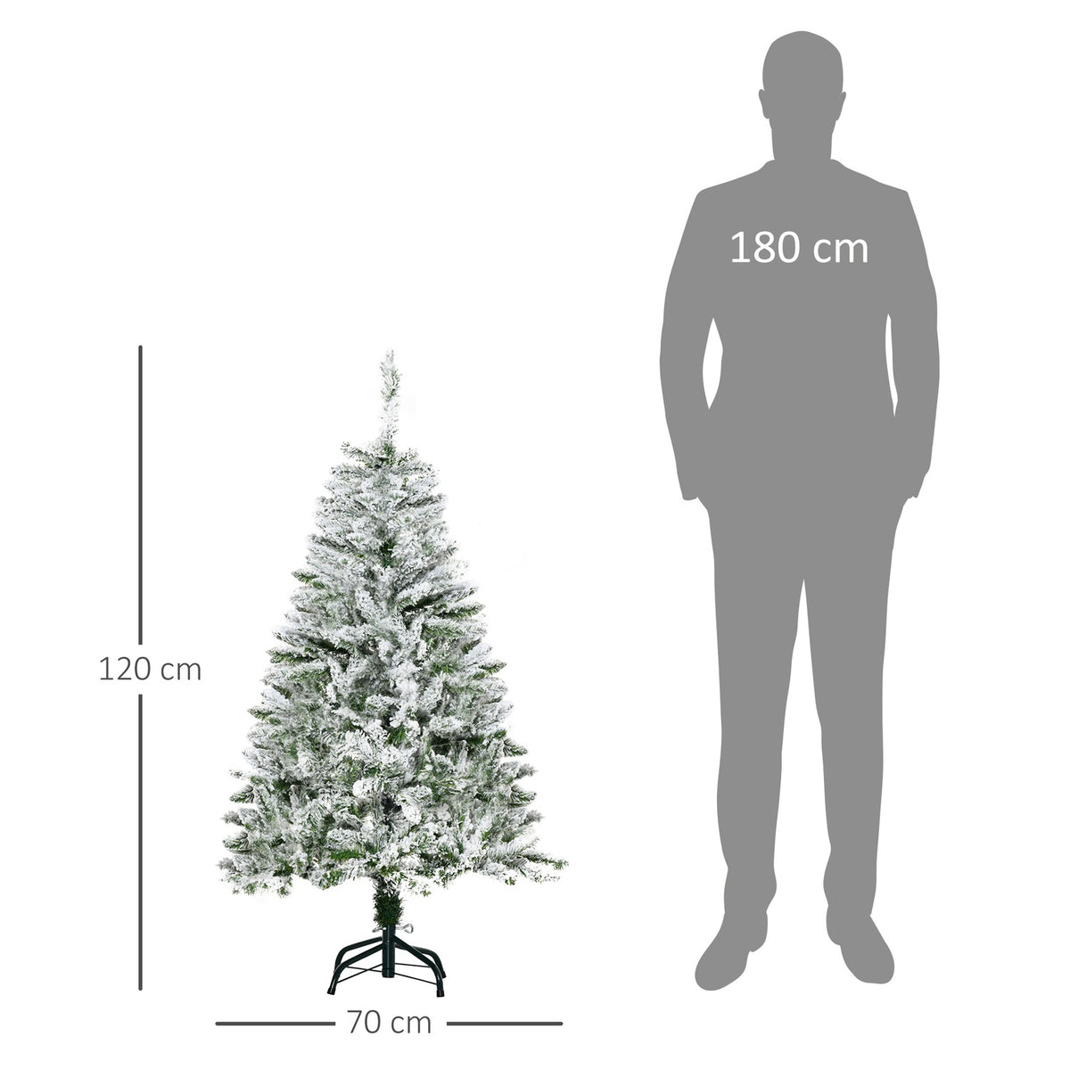 Artificial Christmas tree, 120 cm artificial pine with artificial snow, with 200 branch tips, foldable base, for Christmas party, indoor, green