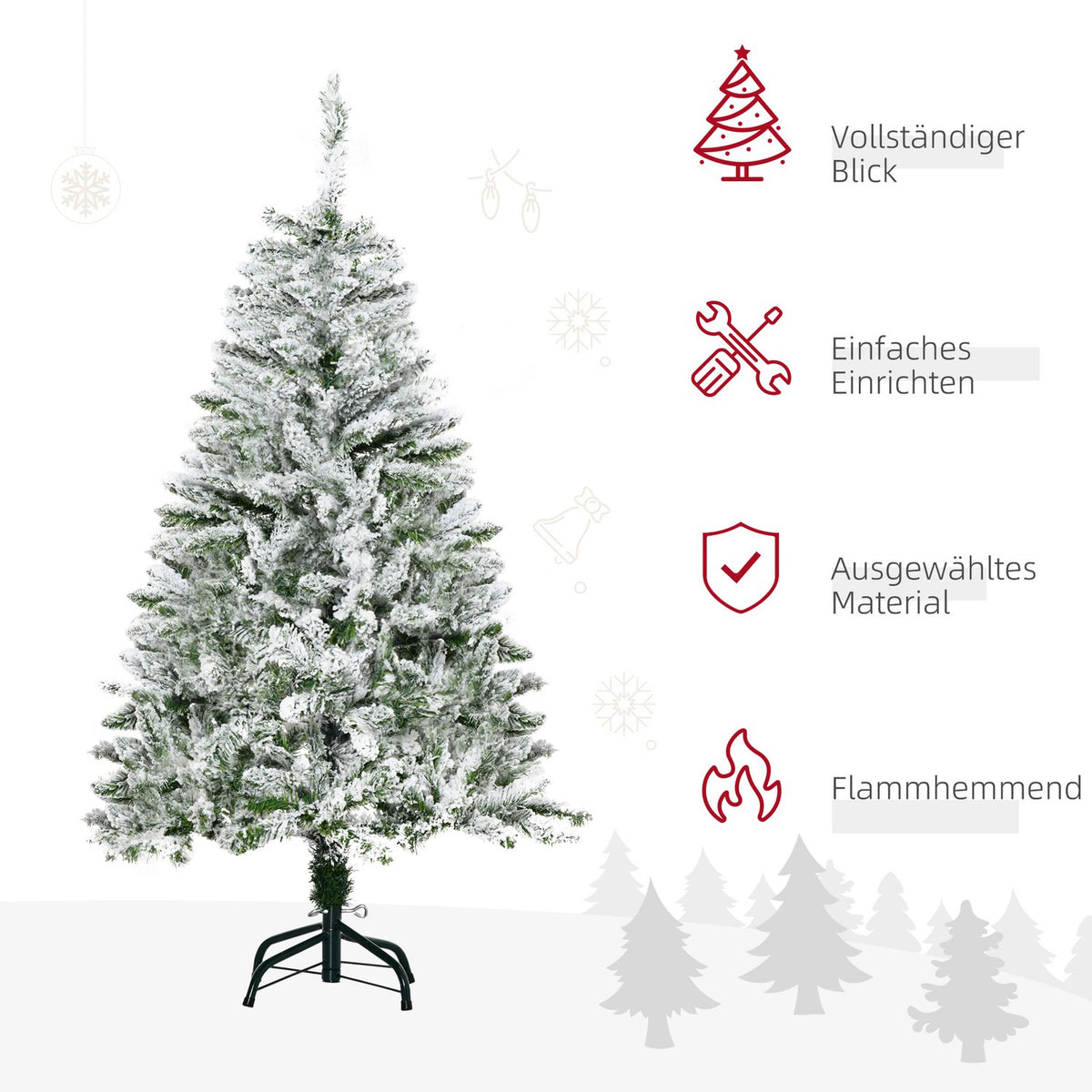 Artificial Christmas tree, 120 cm artificial pine with artificial snow, with 200 branch tips, foldable base, for Christmas party, indoor, green