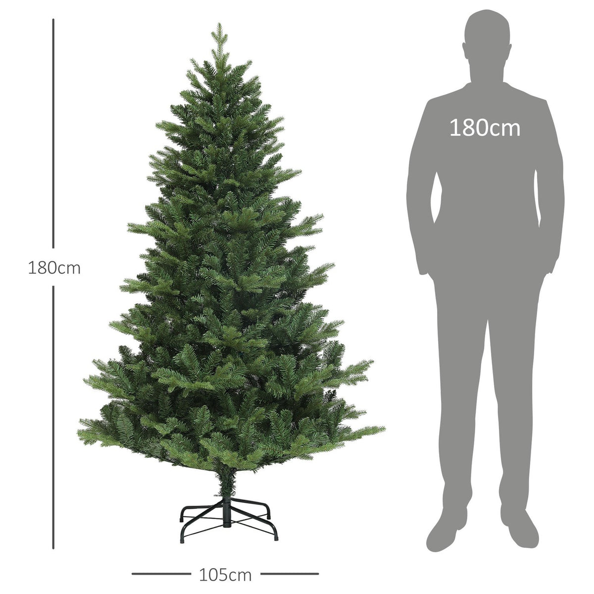 Artificial Christmas tree, 180 cm Christmas tree with 818 tips, quick assembly folding system, steel stand, for Christmas decoration, indoor, green