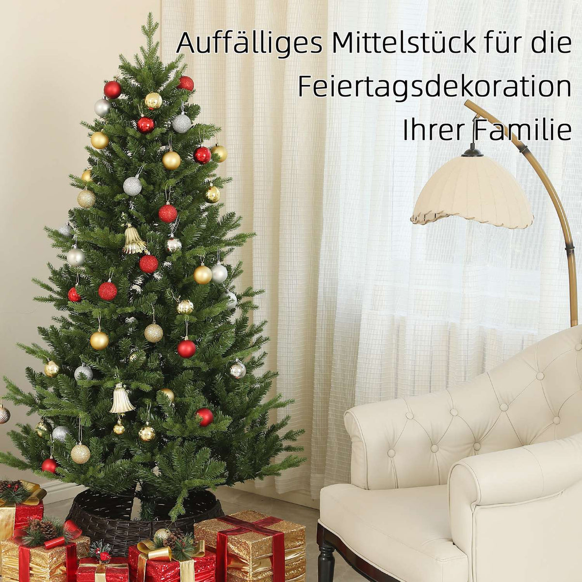 Artificial Christmas tree, 180 cm Christmas tree with 818 tips, quick assembly folding system, steel stand, for Christmas decoration, indoor, green