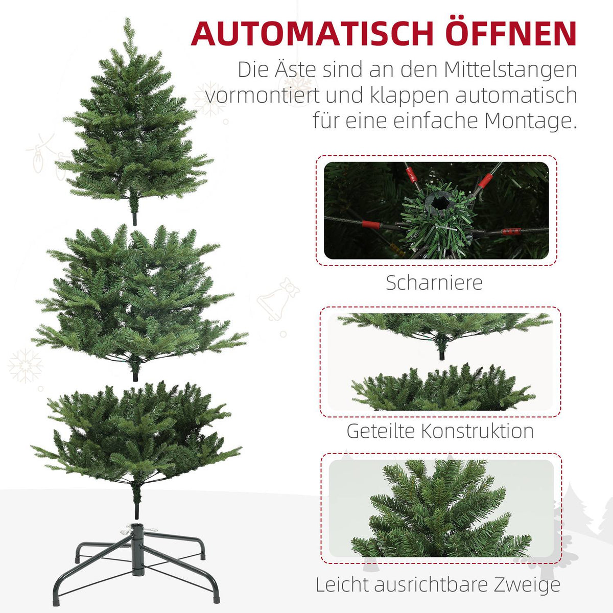 Artificial Christmas tree, 180 cm Christmas tree with 818 tips, quick assembly folding system, steel stand, for Christmas decoration, indoor, green