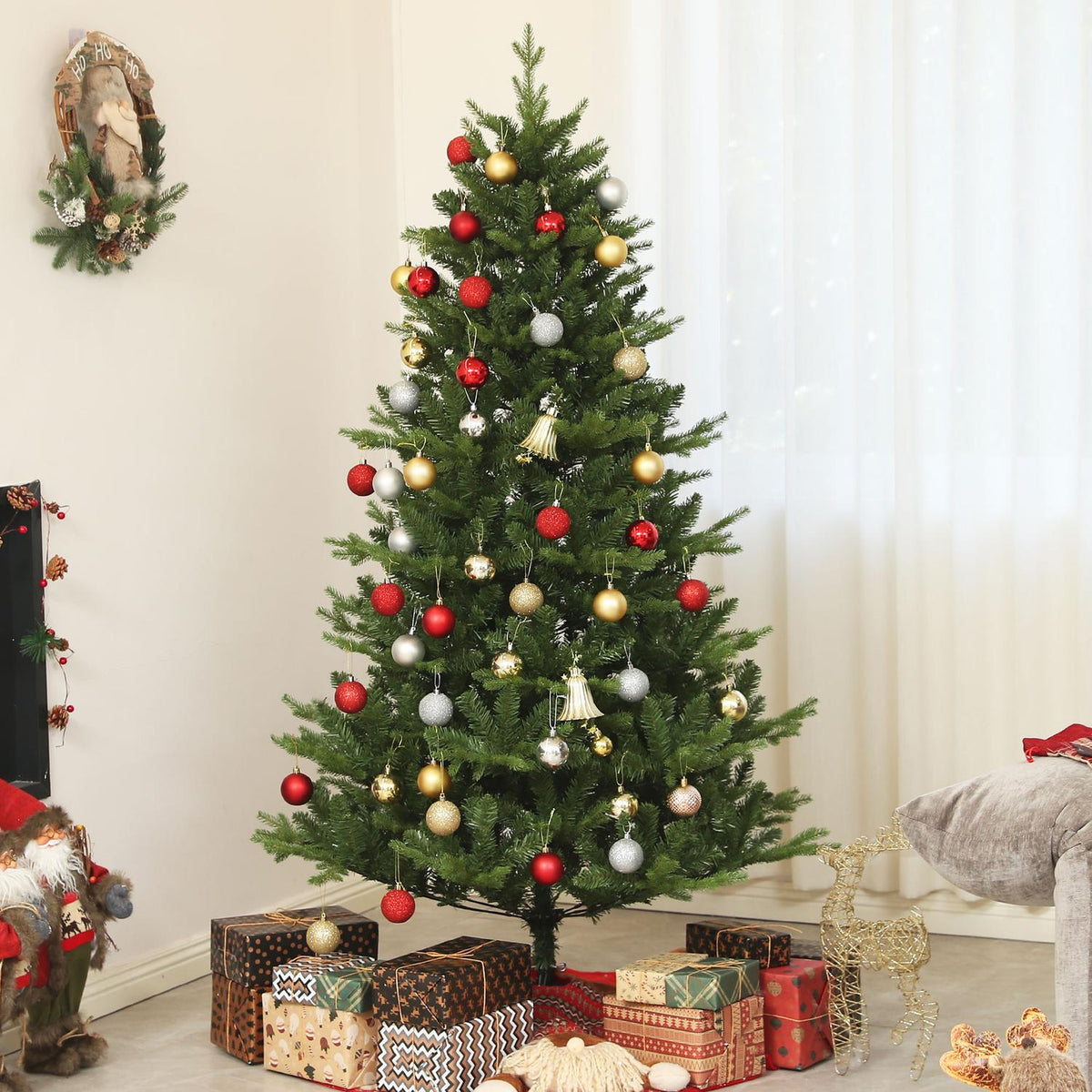 Artificial Christmas tree, 180 cm Christmas tree with 818 tips, quick assembly folding system, steel stand, for Christmas decoration, indoor, green