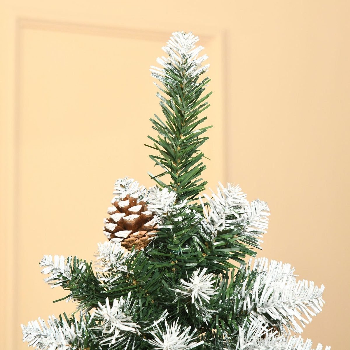 Artificial Christmas tree, 180 cm Christmas tree with artificial snow, 630 branch tips, foldable base, for Christmas parties, indoor, green + white
