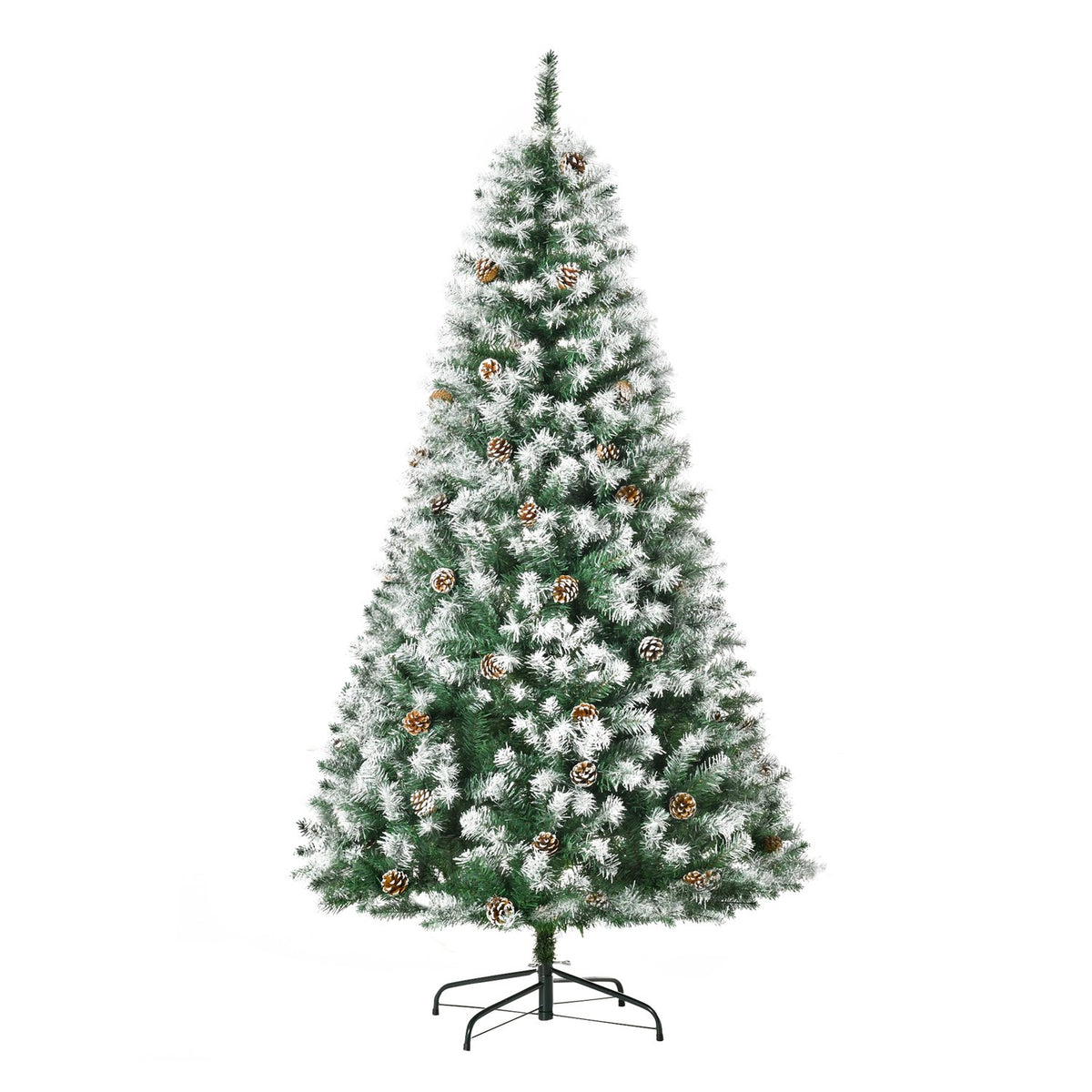 Artificial Christmas tree, 180 cm Christmas tree with artificial snow, 800 branch tips, foldable base, for Christmas parties, indoor, green + white