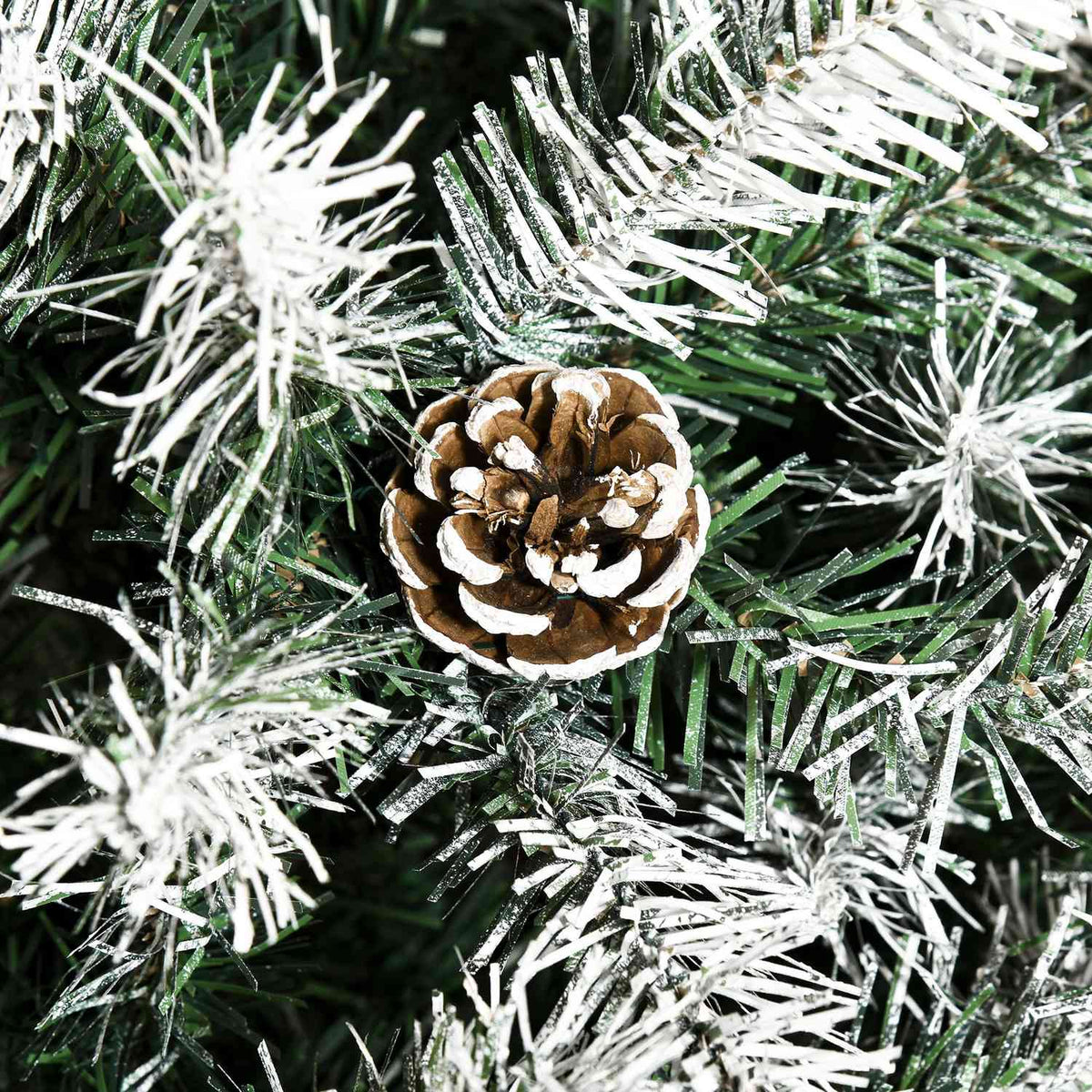 Artificial Christmas tree, 180 cm Christmas tree with artificial snow, 800 branch tips, foldable base, for Christmas parties, indoor, green + white